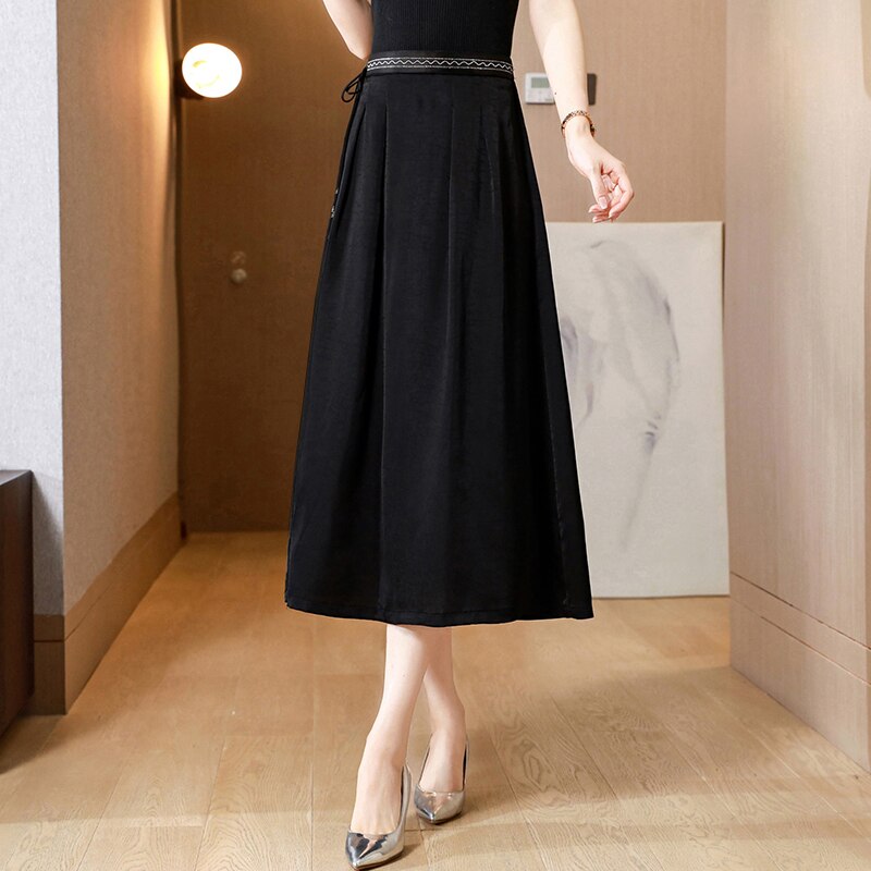 Fashion 2022 Real Shot Silk Fragrant Cloud Gauze Skirt Retro New High-waisted Large-swing Skirt Mid-length A-line Ca